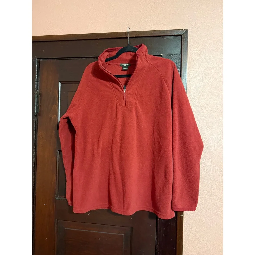 Eddie Bauer Mens XXL Red Fleece Quarter Zip Pullover Sweater Raglan Sleeve